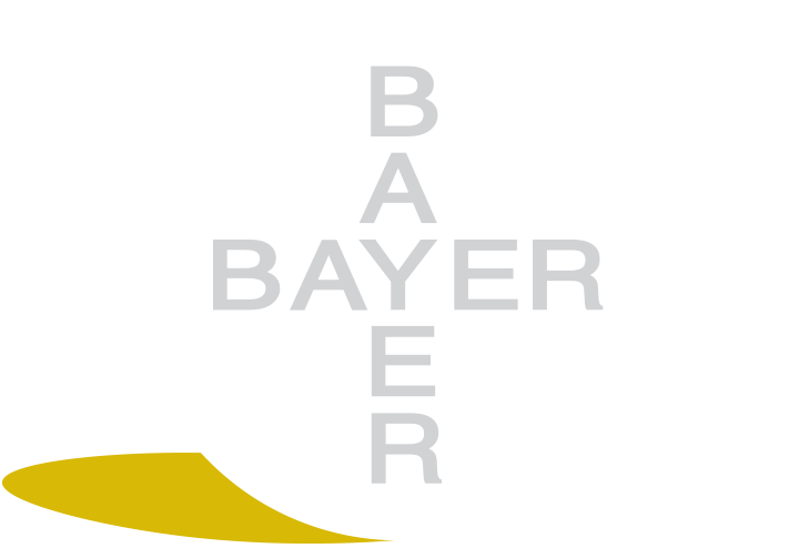 white Bayer®  logo with a yellow shadow