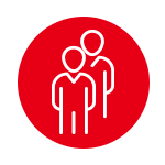 Bayer red circle icon of two people standing